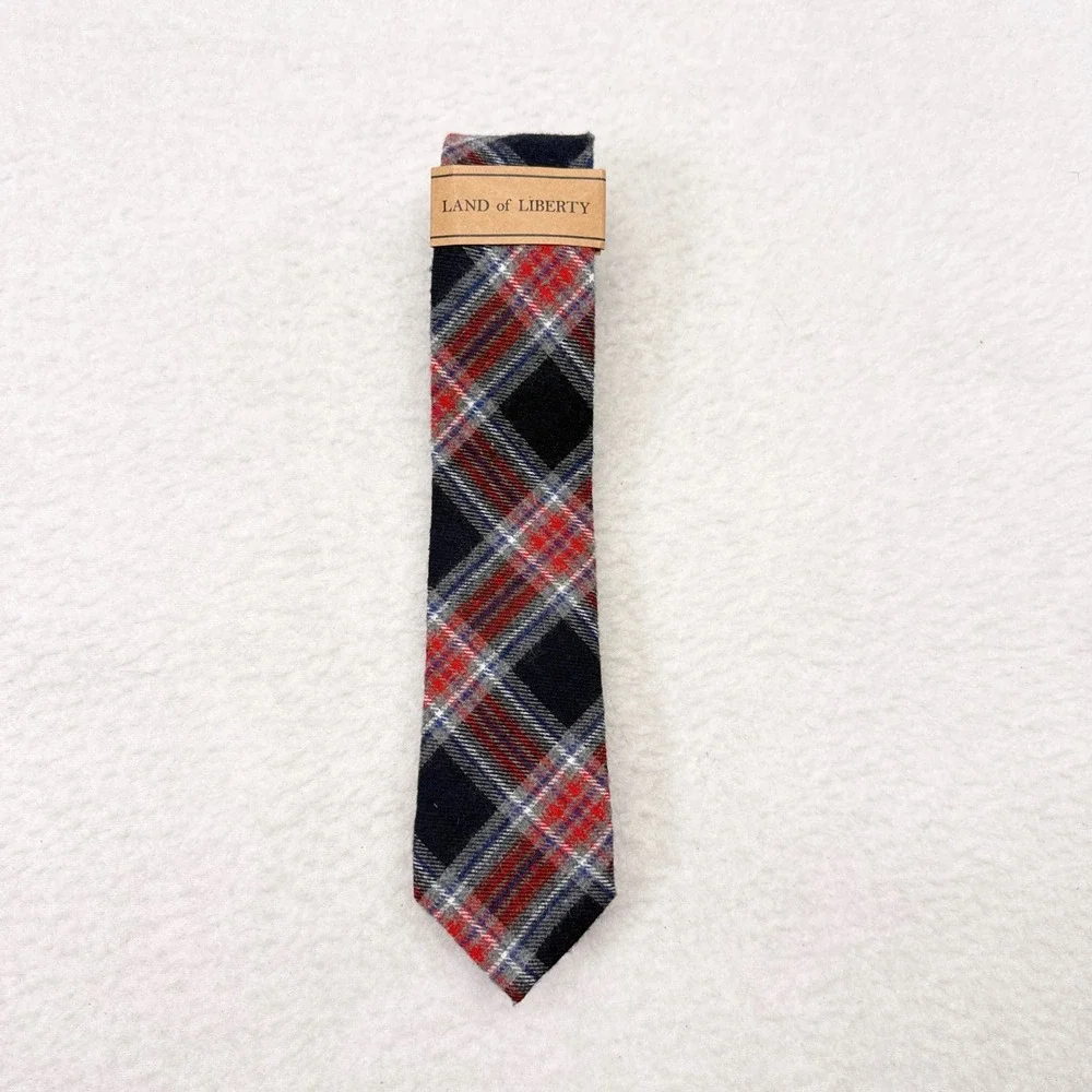 Land of Liberty Skinny Tie Necktie Red Blue Plaid Flannel Fabric Cotton NEW